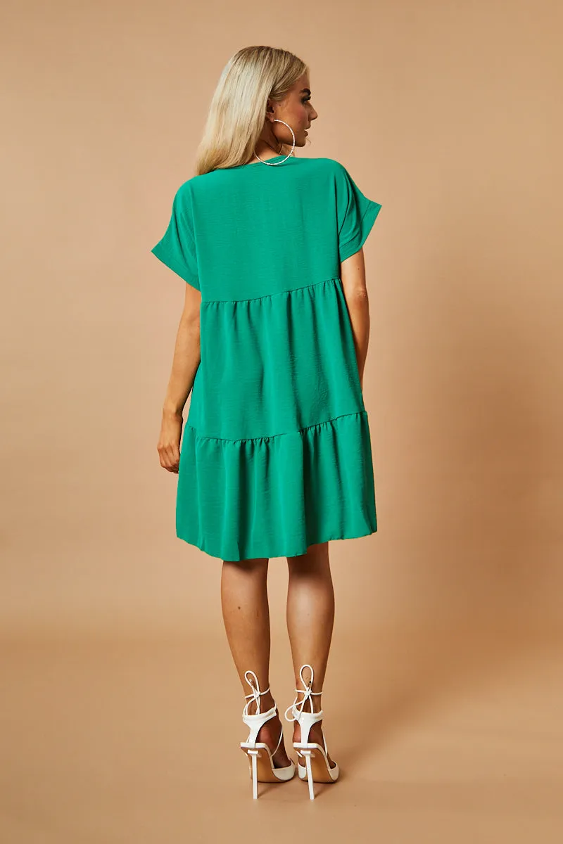 Green V-Neck Tiered Frill Mini Dress - Kate sold by Rebellious Fashion product image thumbnail 4