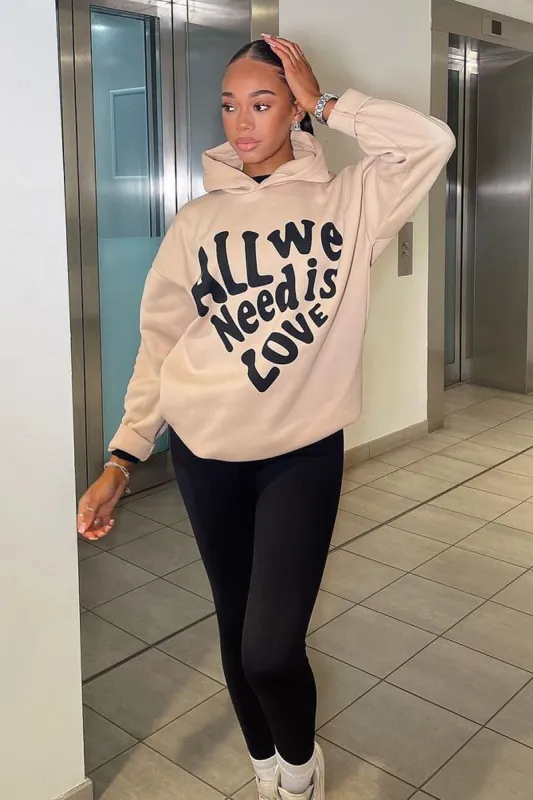 Beige Oversized Slogan Hoodie - Sora sold by Rebellious Fashion