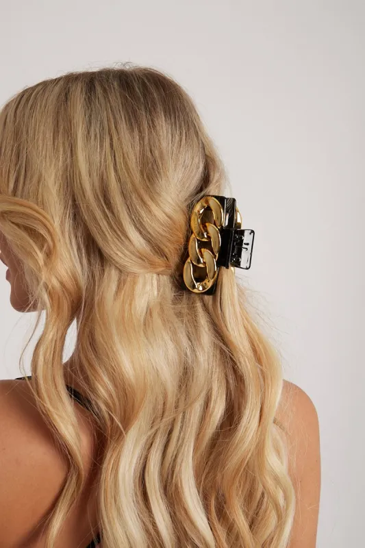 Black Gold Chain Link Hair Clip - Tailynn sold by Rebellious Fashion
