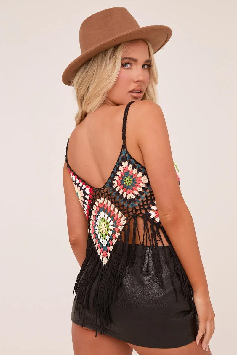 Black Multi Crochet Tassel Hem Crop Top - Anastasia sold by Rebellious Fashion product image thumbnail 5