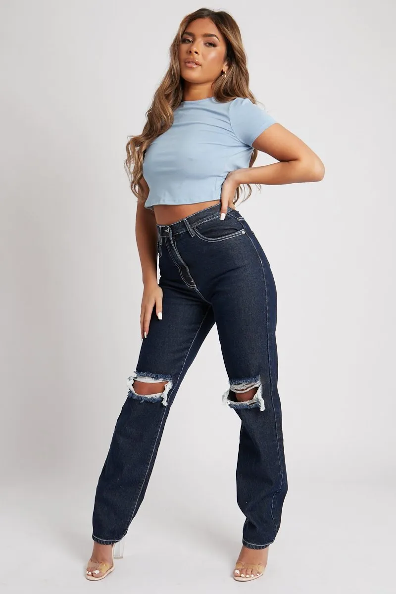 Blue Cut Out Tie Back Cropped T-shirt - Mel sold by Rebellious Fashion product image thumbnail 5