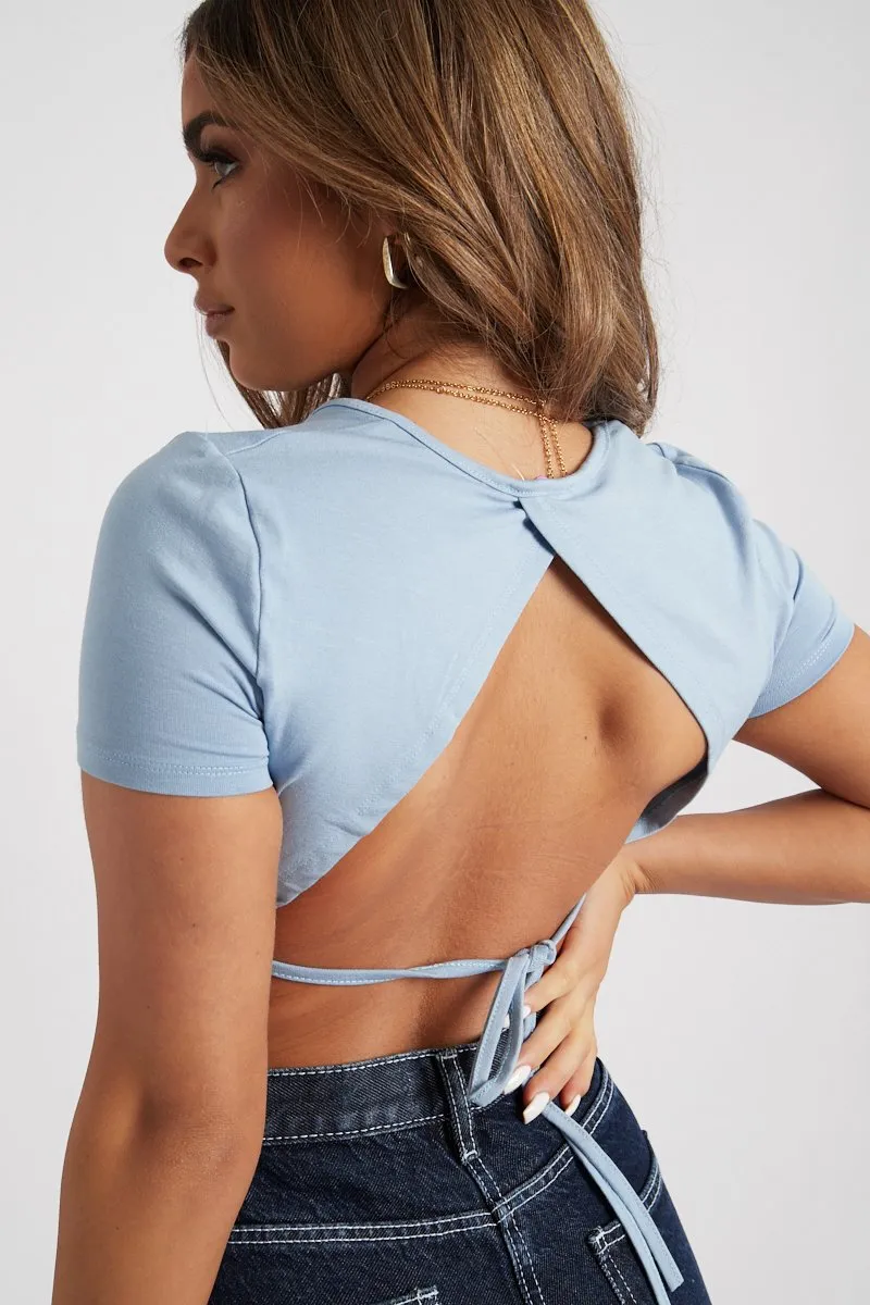 Blue Cut Out Tie Back Cropped T-shirt - Mel sold by Rebellious Fashion product image thumbnail 2