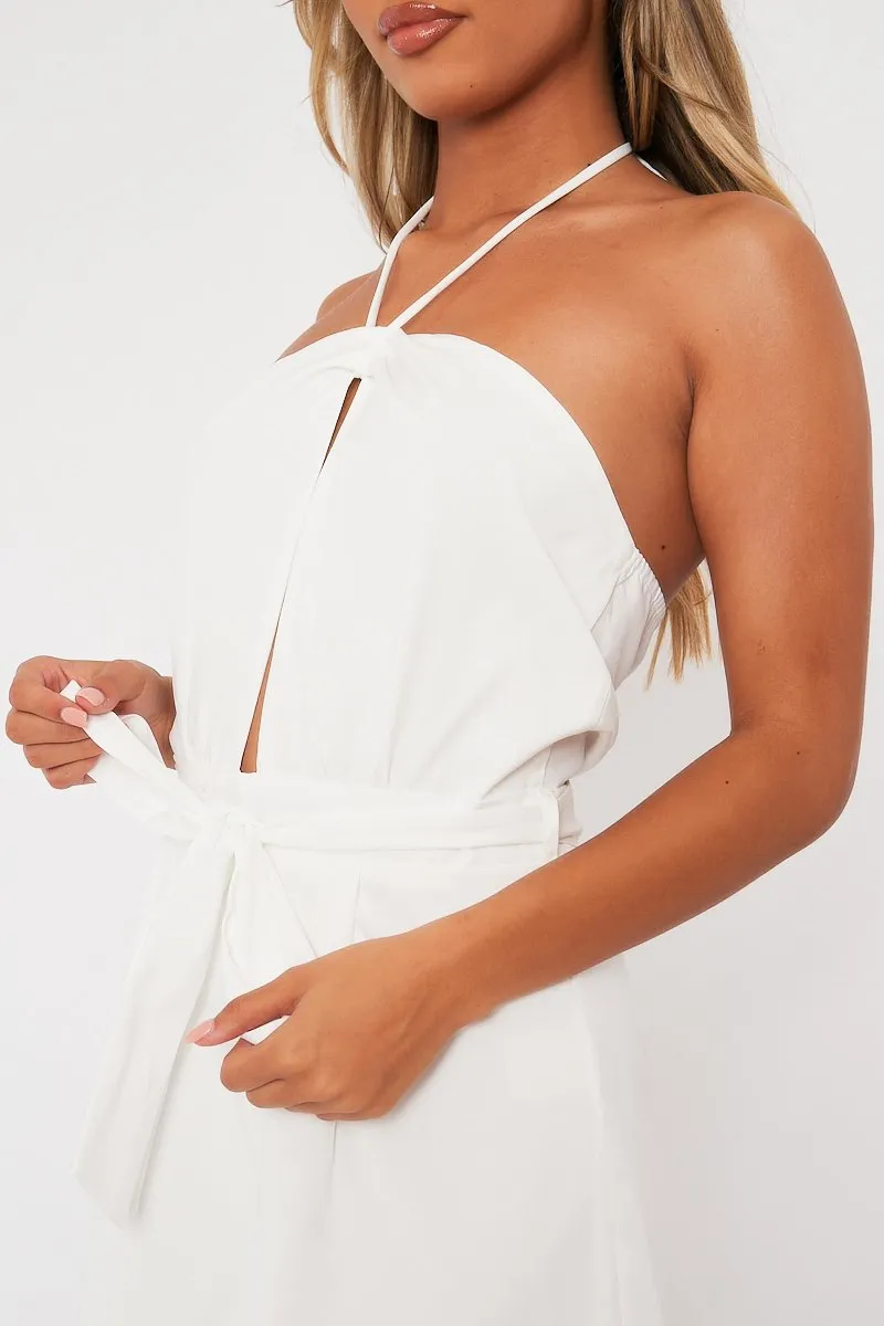 White Front Cut Out Halter Neck Playsuit - Breyah sold by Rebellious Fashion product image thumbnail 2