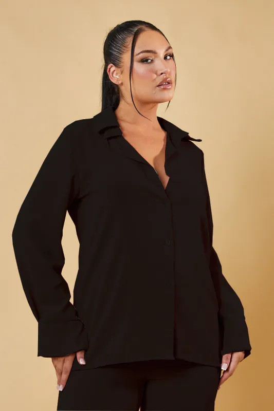Black Button Up Front Shirt & Wide Leg Trouser Co-ord - Alicia sold by Rebellious Fashion