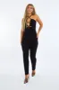 Black Ruched Lace Up Front Jumpsuit - Lena sold by Rebellious Fashion