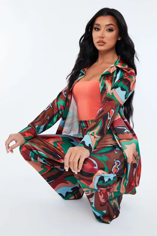 Multi Abstract Print Satin Shirt - Sabella sold by Rebellious Fashion