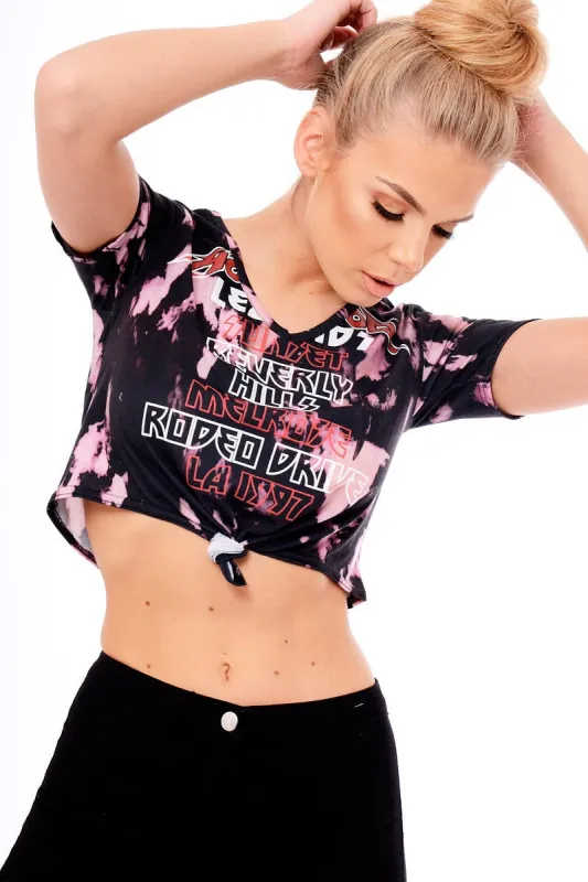 Pink Tie Dye Slogan Print Crop Top - Jaiden made by Rebellious Fashion