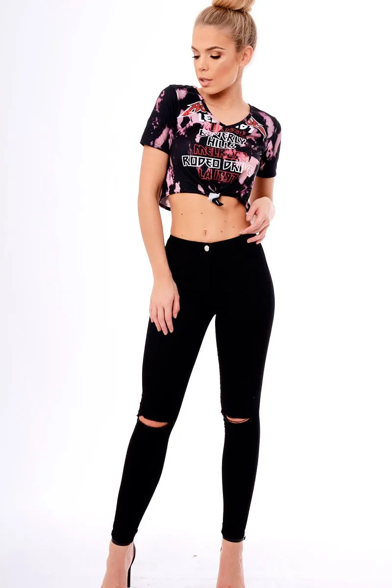 Pink Tie Dye Slogan Print Crop Top - Jaiden sold by Rebellious Fashion product image thumbnail 5
