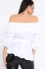 White Bardot Ruched Frill Top with Waist Tie Detailing - Sarina sold by Rebellious Fashion