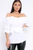 White Bardot Ruched Frill Top with Waist Tie Detailing - Sarina sold by Rebellious Fashion