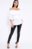 White Bardot Ruched Frill Top with Waist Tie Detailing - Sarina sold by Rebellious Fashion