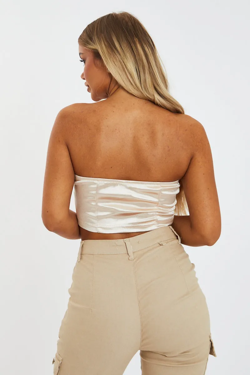 Champagne Slinky Corset Crop Top - Lydia sold by Rebellious Fashion product image thumbnail 3