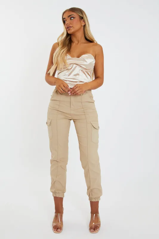 Champagne Slinky Corset Crop Top - Lydia sold by Rebellious Fashion