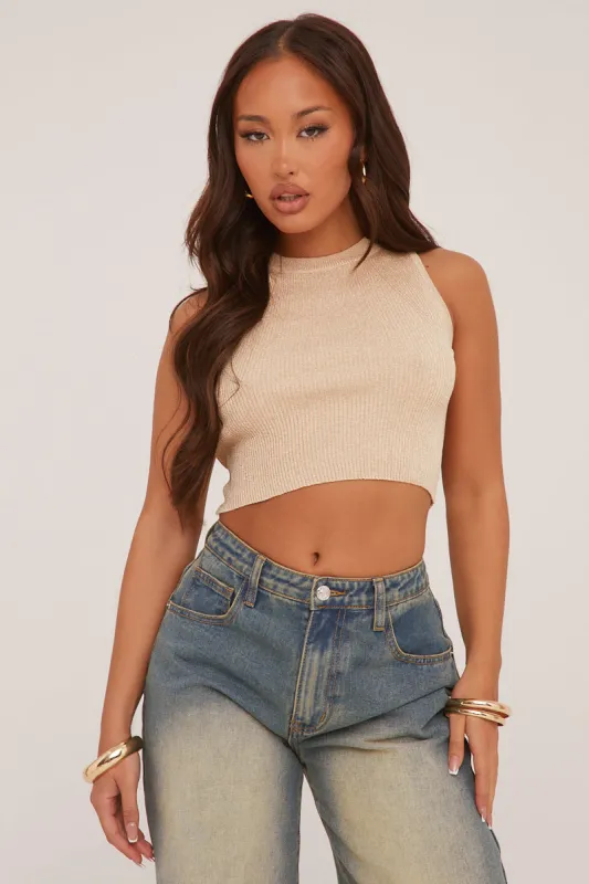 Stone Metallic Knit Sleeveless Cropped Top - Fionaa sold by Rebellious Fashion