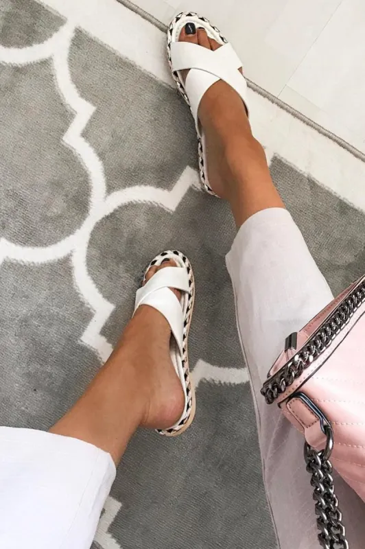 White PU Braided Detail Cross Over Sandals - Aamiyah sold by Rebellious Fashion
