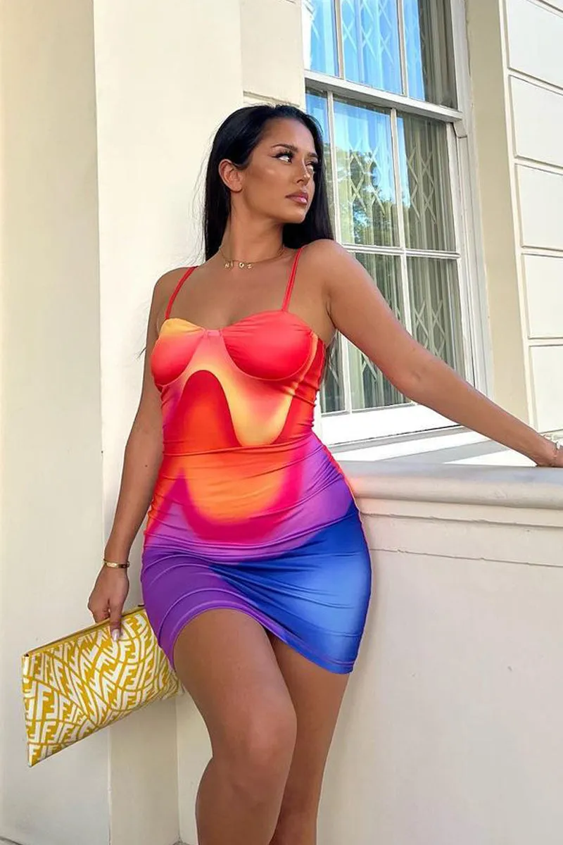 Multi Abstract Print Bodycon Mini Dress - Kim sold by Rebellious Fashion