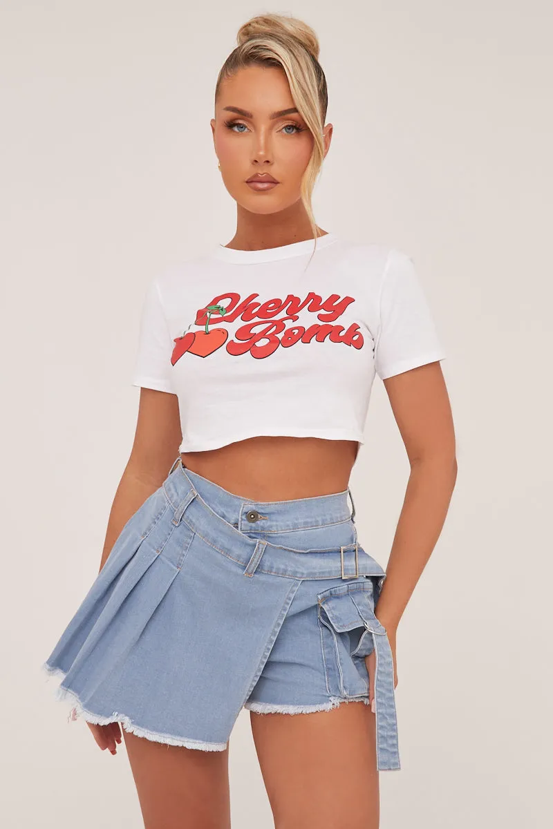 Light Blue Denim Warp Over Pleat Detail Mini Skort - Margot sold by Rebellious Fashion product image thumbnail 2