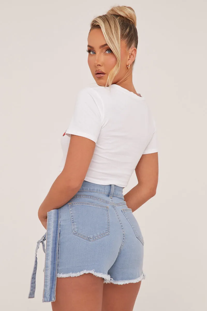 Light Blue Denim Warp Over Pleat Detail Mini Skort - Margot sold by Rebellious Fashion product image thumbnail 4