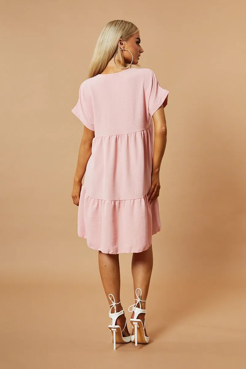 Pink V-Neck Tiered Frill Mini Dress - Kate sold by Rebellious Fashion product image thumbnail 4