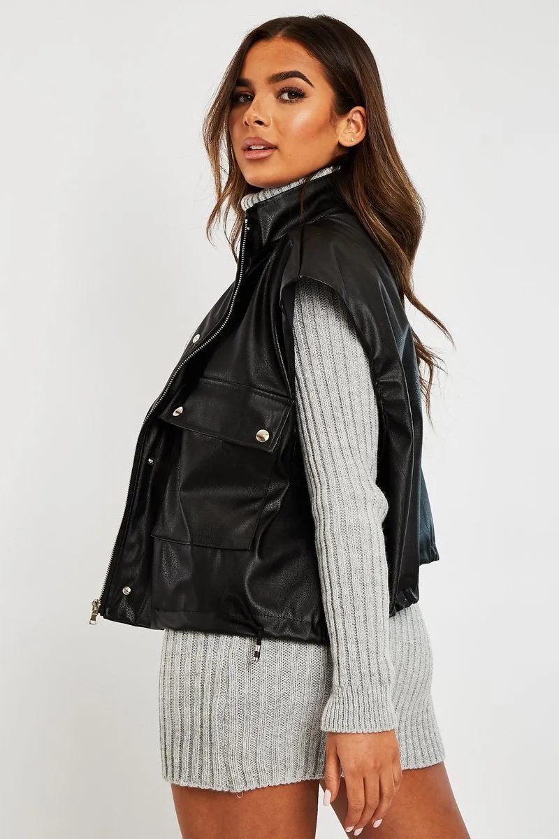 Black Faux Leather Sleeveless Gilet Jacket - Kierstan sold by Rebellious Fashion product image thumbnail 3