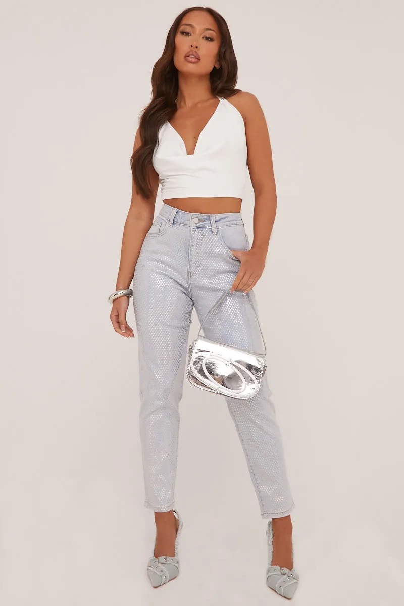 Light Blue Iridescent Detail Straight Leg Jeans - Esmee sold by Rebellious Fashion