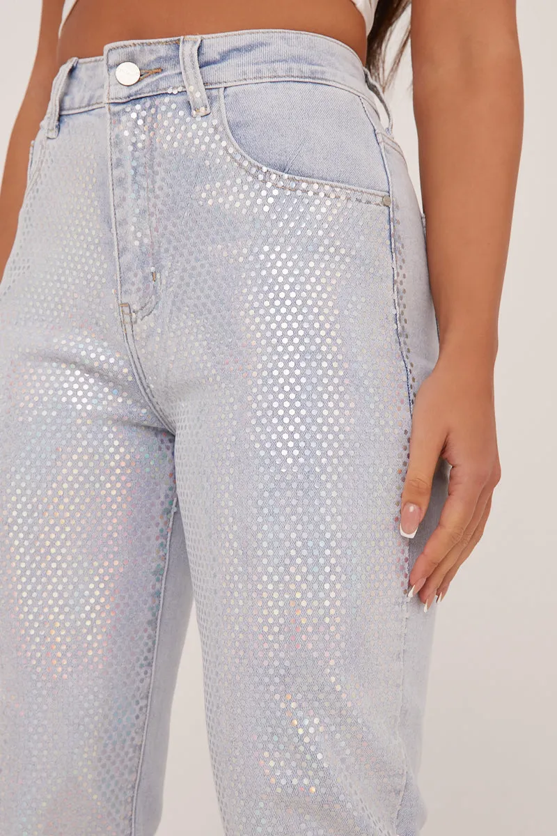 Light Blue Iridescent Detail Straight Leg Jeans - Esmee sold by Rebellious Fashion product image thumbnail 3
