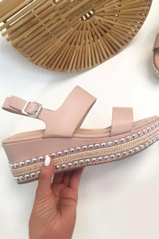 Pink Multi Strap Stud Sole Platforms - Perley sold by Rebellious Fashion