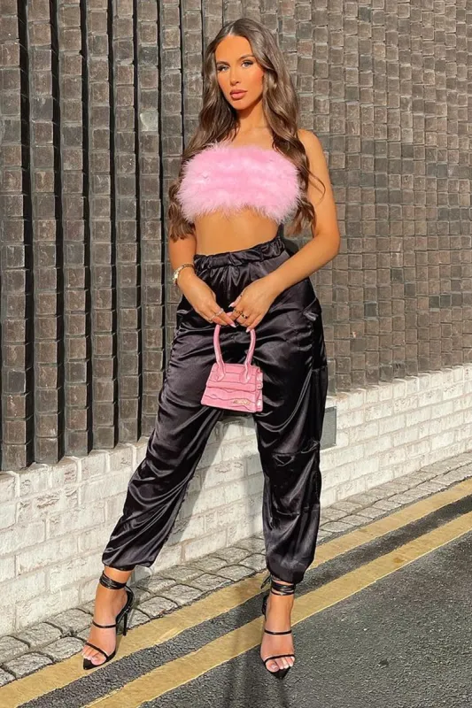 Black Satin Cargo Trousers - Maeve sold by Rebellious Fashion