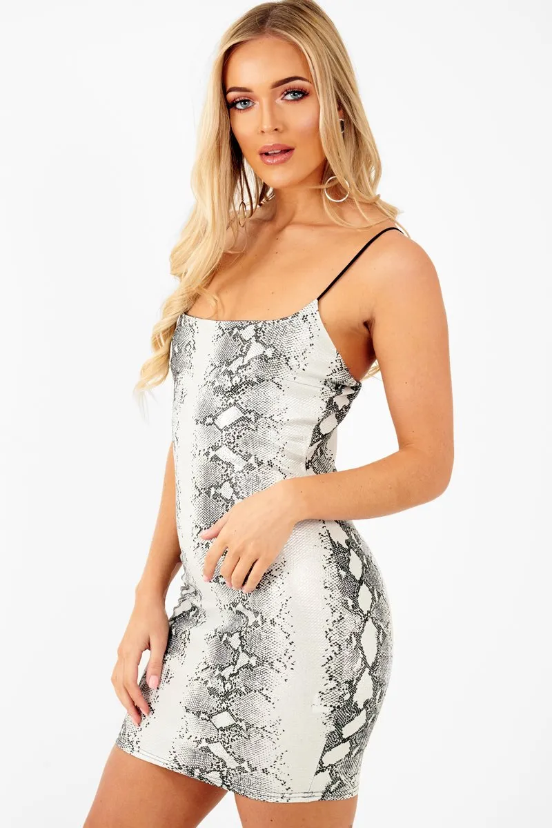 Silver Snake Print Straight Neck Bodycon Dress - Serena sold by Rebellious Fashion product image thumbnail 4