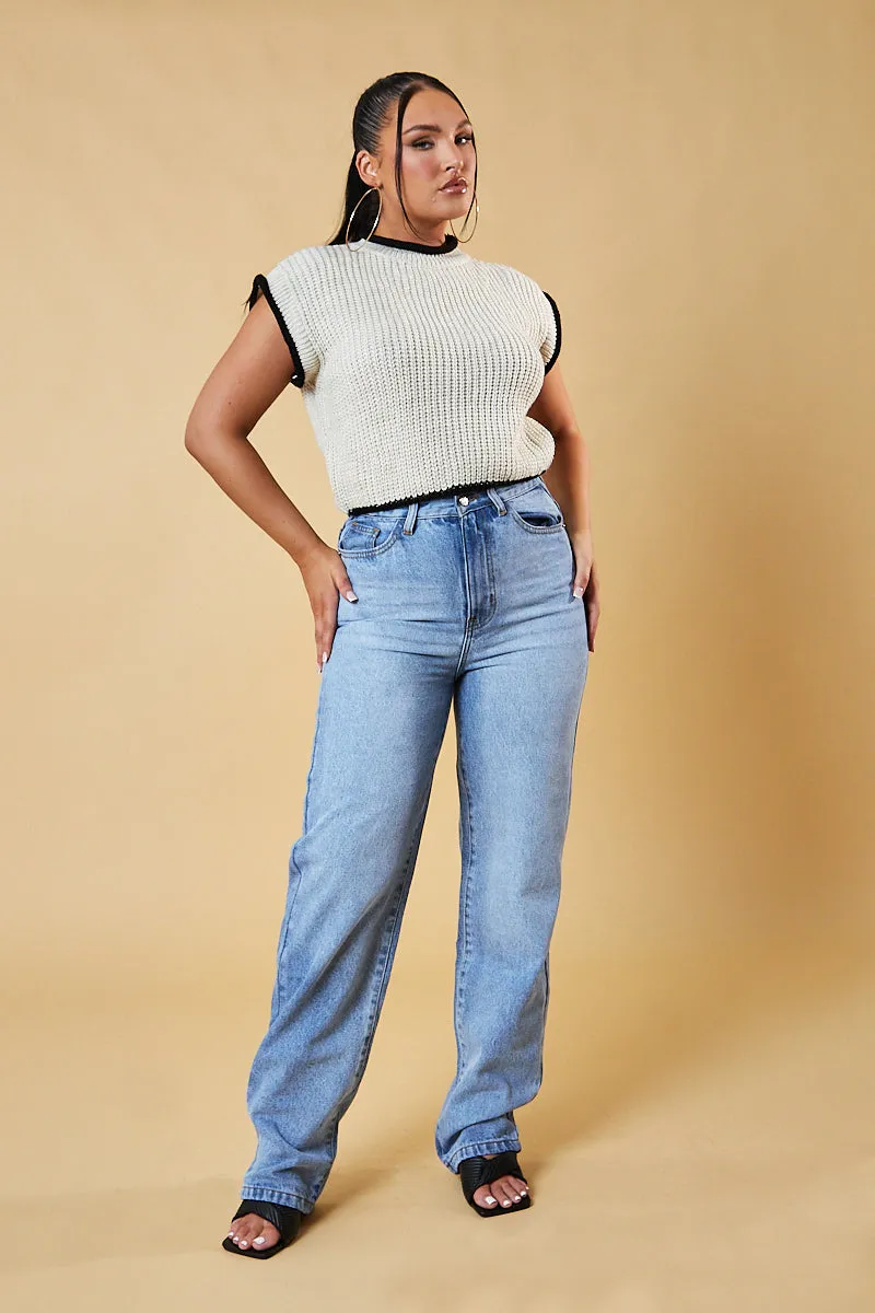Beige Knitted Contrast Edge Cropped Top - Bethany sold by Rebellious Fashion product image thumbnail 2