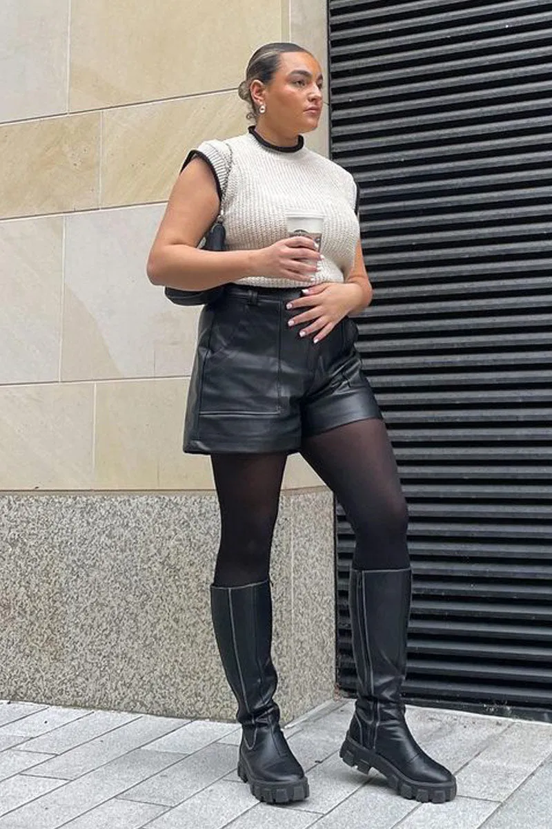 Beige Knitted Contrast Edge Cropped Top - Bethany sold by Rebellious Fashion product image thumbnail 5