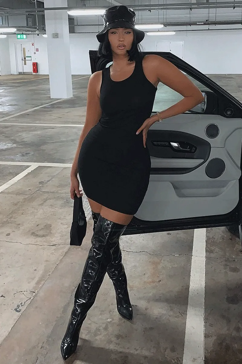 Black Ribbed Racer Midi Dress - Azra sold by Rebellious Fashion product image thumbnail 4