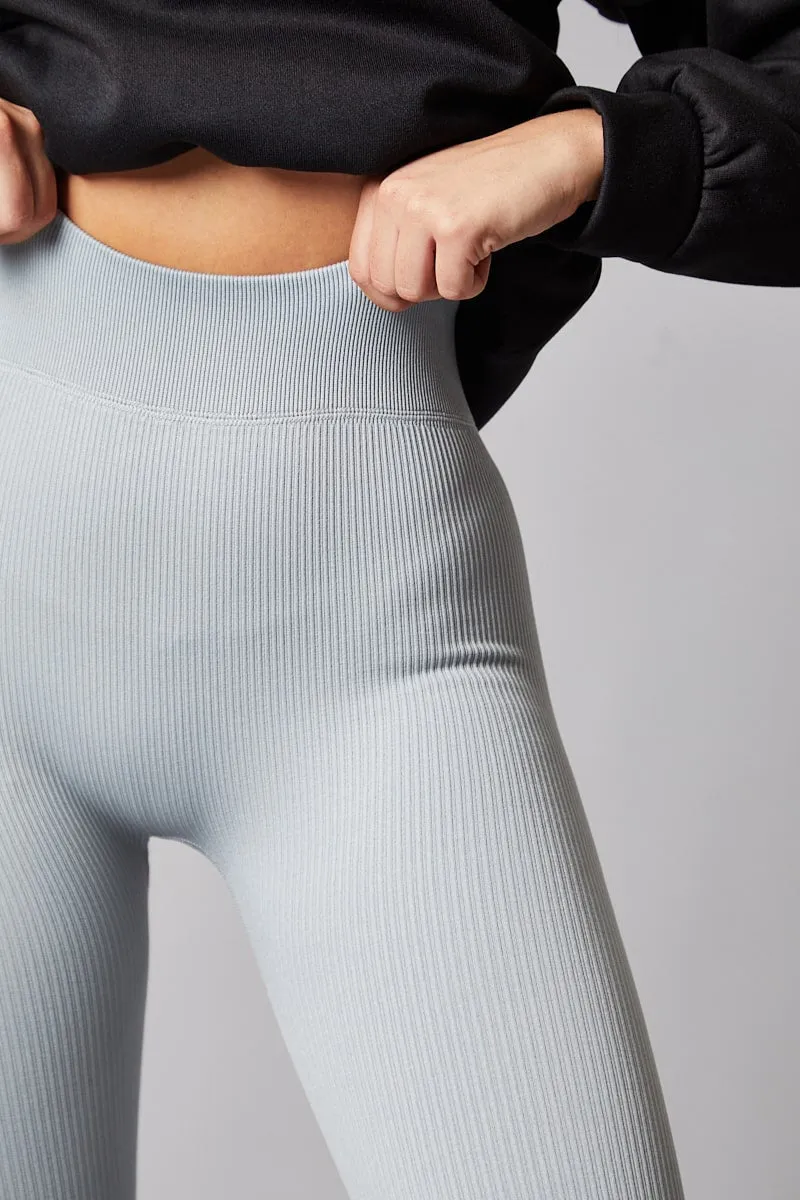 Grey Rib Knit High Waisted Leggings - Ren sold by Rebellious Fashion product image thumbnail 3