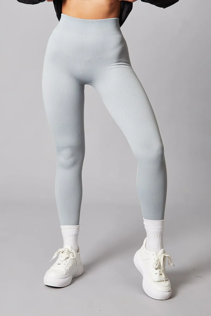Grey Rib Knit High Waisted Leggings - Ren sold by Rebellious Fashion product image thumbnail 2