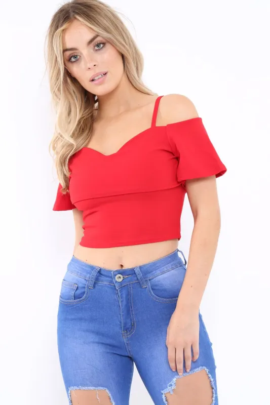 Red Cold Shoulder Crop Top - Amilah sold by Rebellious Fashion