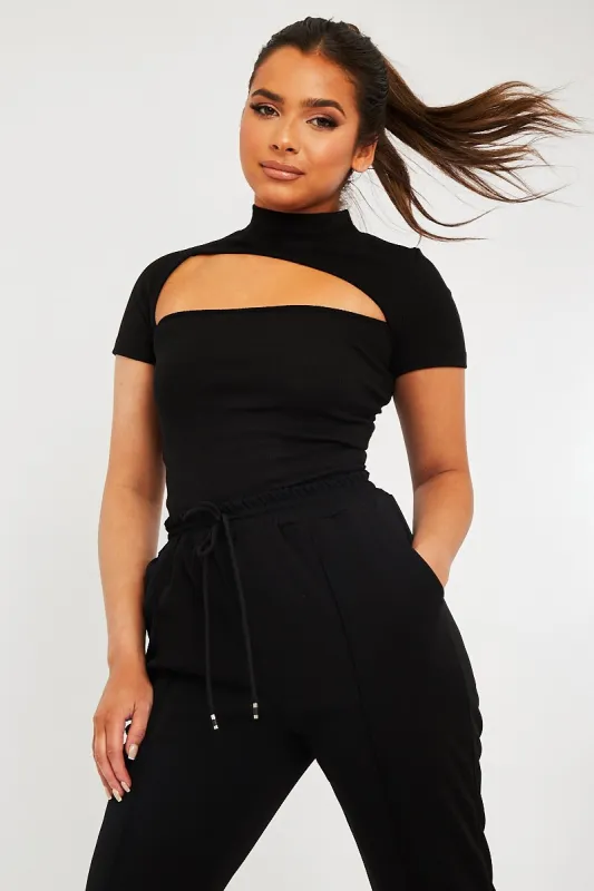 Black High Neck Cut Out Crop Top - Reita sold by Rebellious Fashion