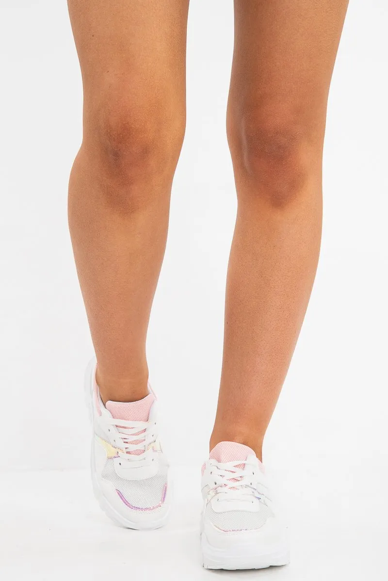 White Pink Cleated Sole Lace Up Chunky Trainers - Gradie sold by Rebellious Fashion product image thumbnail 2