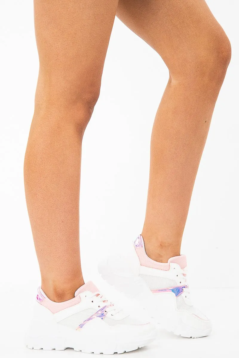 White Pink Cleated Sole Lace Up Chunky Trainers - Gradie sold by Rebellious Fashion product image thumbnail 4