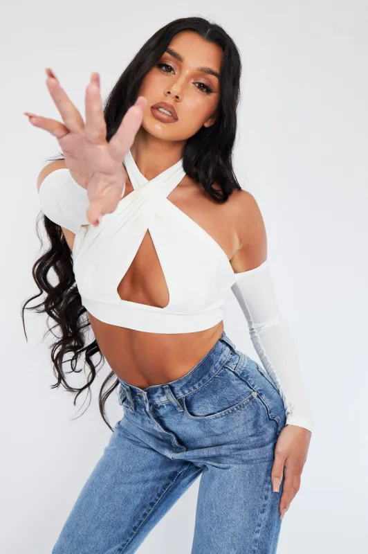 White Halter Neck Cut Out Shoulder Crop Top - Lou sold by Rebellious Fashion