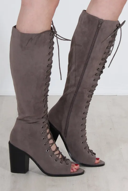 Devon Grey Knee High Boots sold by Rebellious Fashion