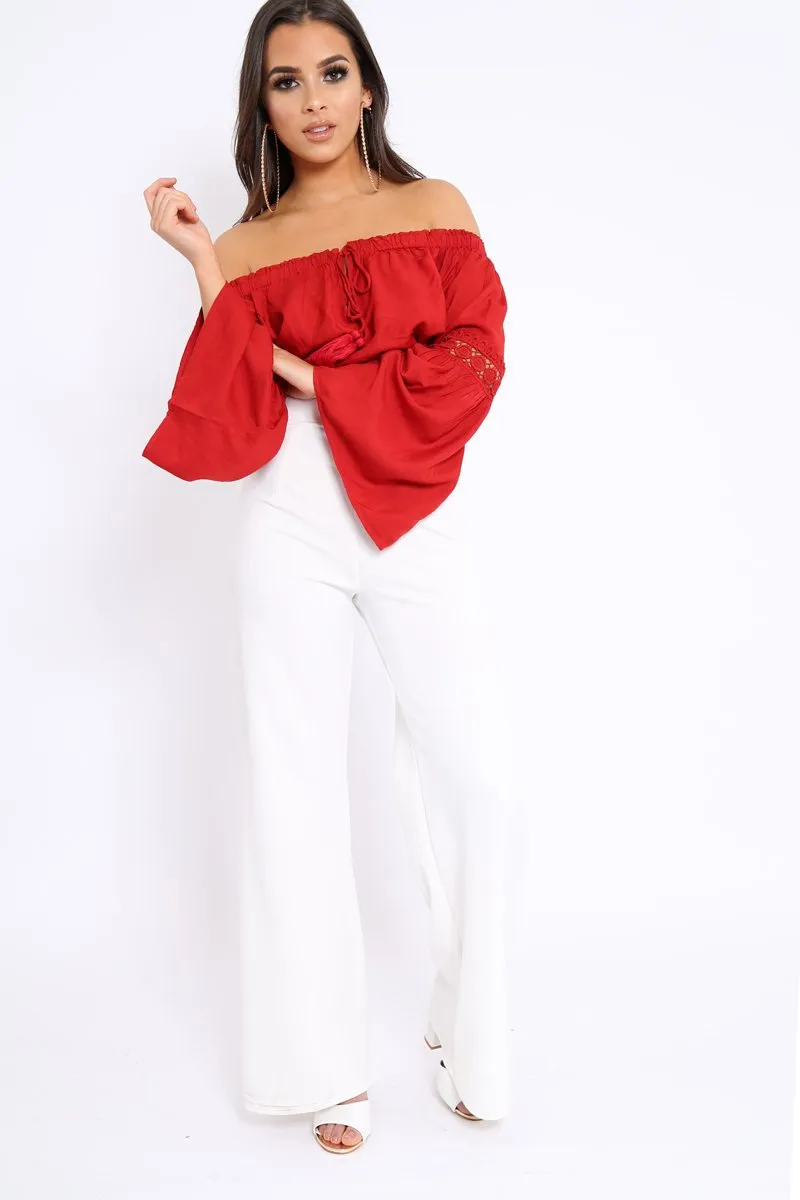 Red Gypsy Bardot Crop Top with Key Hole Tie Front - Kaitlin sold by Rebellious Fashion product image thumbnail 2
