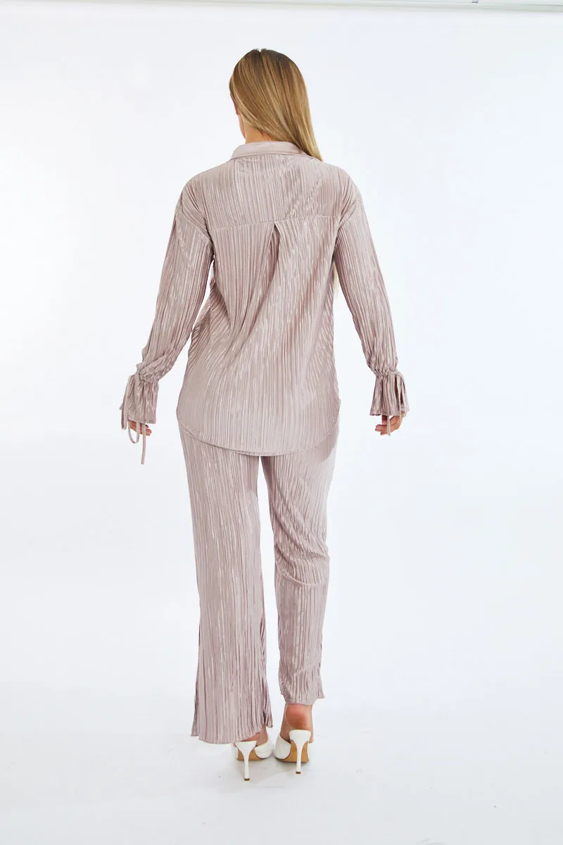 Stone Plisse Button Front Oversized Shirt & Trouser Set - Ingrid sold by Rebellious Fashion product image thumbnail 5