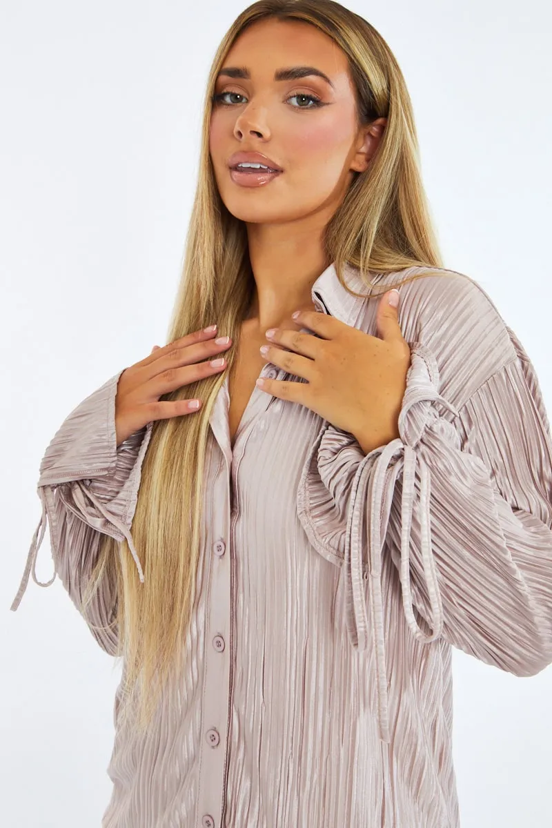 Stone Plisse Button Front Oversized Shirt & Trouser Set - Ingrid sold by Rebellious Fashion product image thumbnail 4