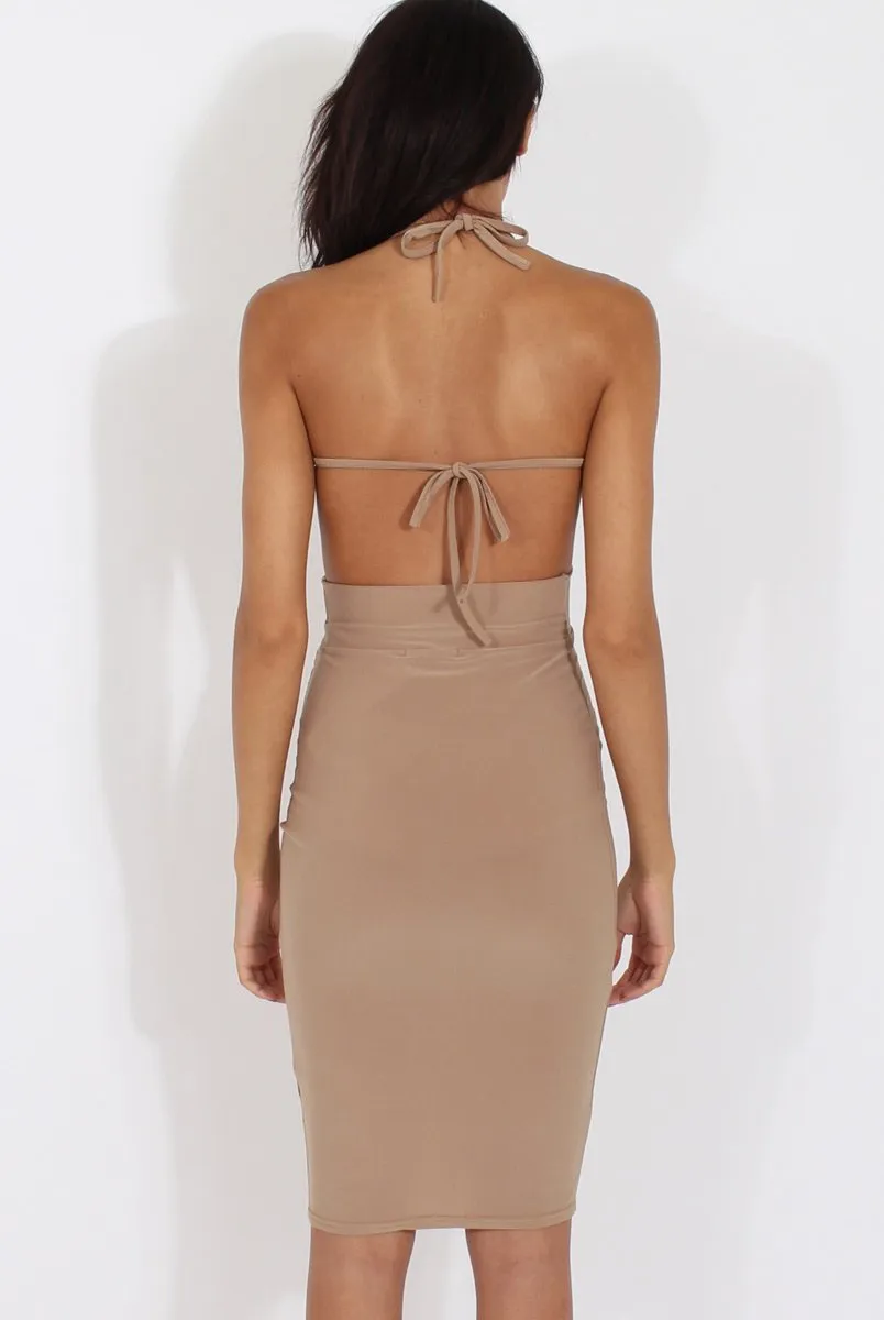 Camel Halterneck Wrap Around Open Back Dress- Lillian sold by Rebellious Fashion product image thumbnail 5