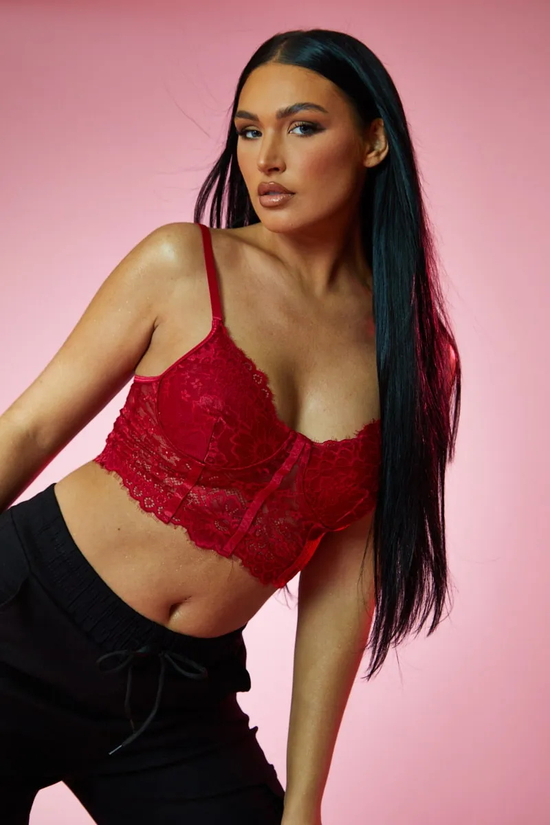 Red Lace Corset Cropped Top - Jewel sold by Rebellious Fashion