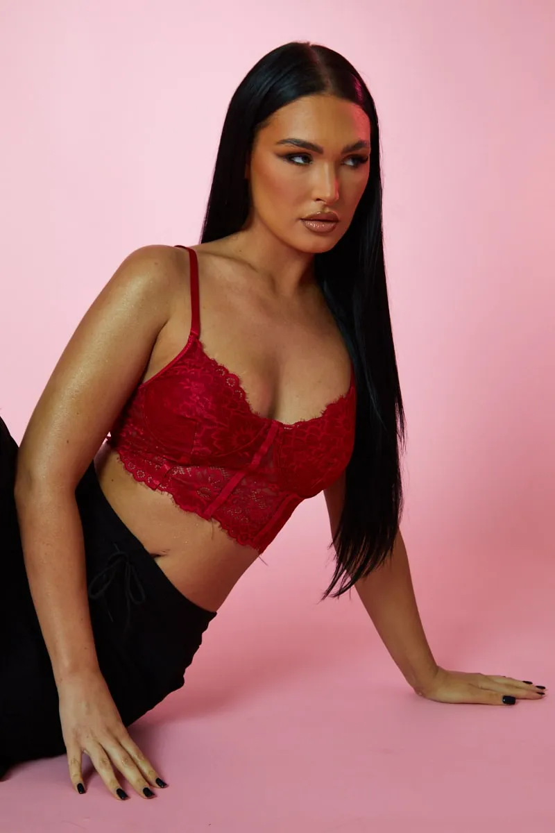 Red Lace Corset Cropped Top - Jewel sold by Rebellious Fashion product image thumbnail 5
