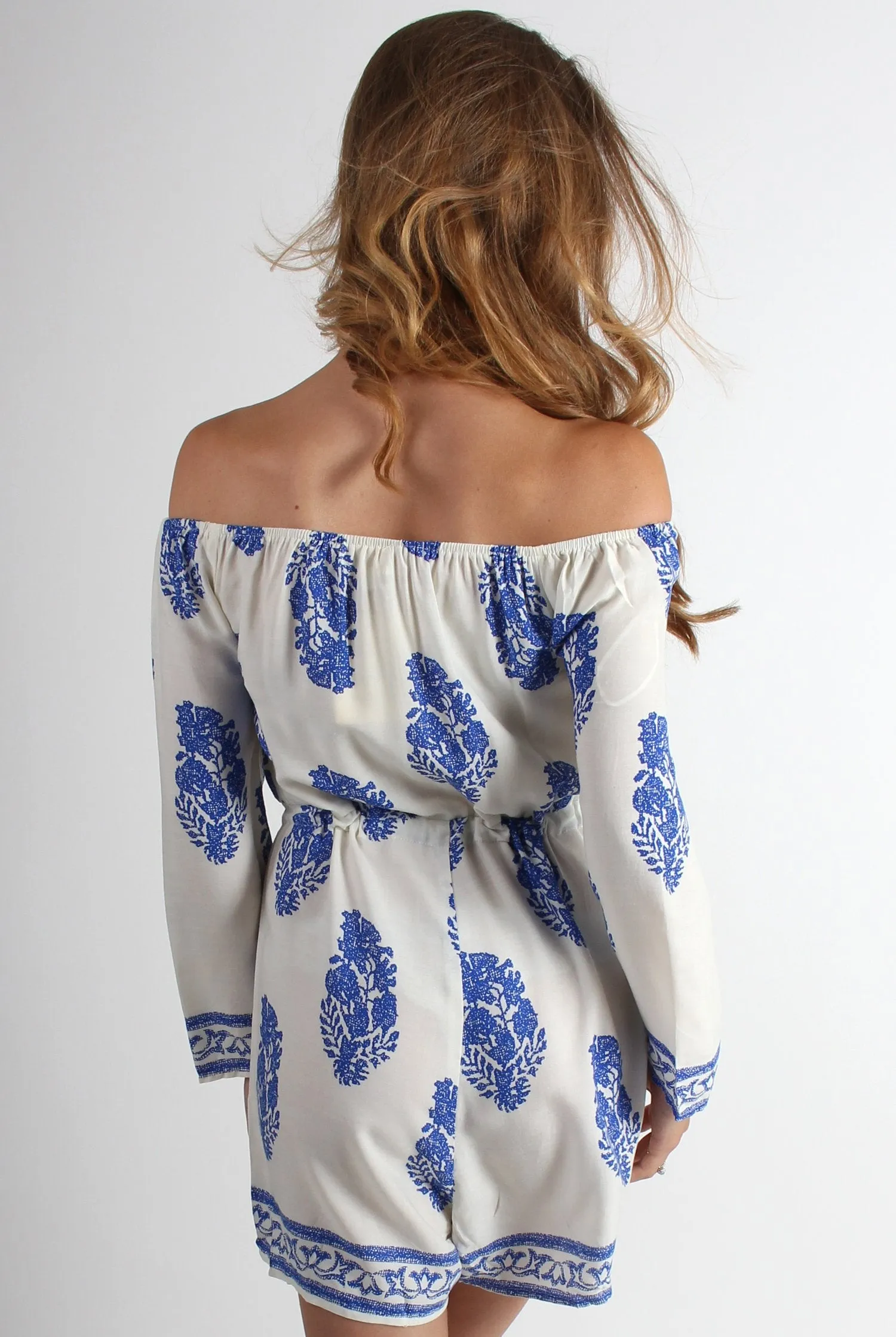 Haley Blue Paisley Print Of The Shoulder Playsuit sold by Rebellious Fashion product image thumbnail 2