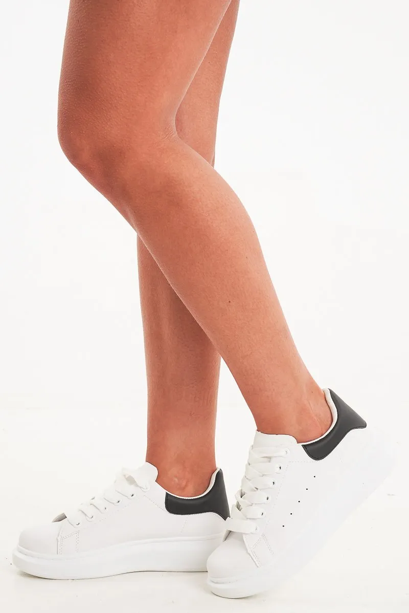 White Black Faux Suede Insert Chunky Sole Trainers - Yuki sold by Rebellious Fashion product image thumbnail 3