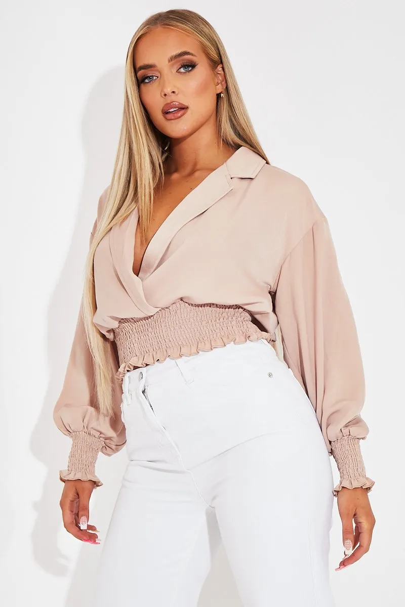 Nude Plunge Shirred Waist Top - Ciera sold by Rebellious Fashion product image thumbnail 5