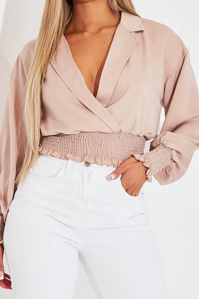 Nude Plunge Shirred Waist Top - Ciera sold by Rebellious Fashion product image thumbnail 2